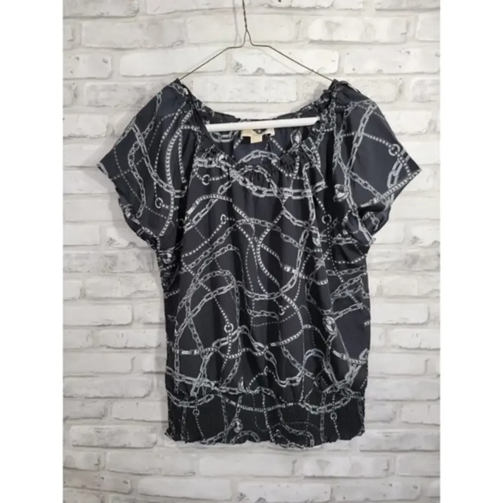 MICHAEL KORS Women’s Short Sleeve Cap Sleeve Black SIlver Faux Jewelry‎ Look Med